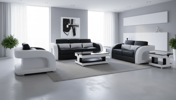 Ensemble de canapé moderne Design Suite Living en cuir XXL 3+2+1 F3002C + Table