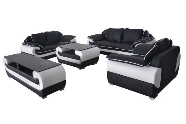 Canapé en cuir XXL moderne, canapé à vivre paysage en cuir Suite canapé 3+2+1 D04 + table