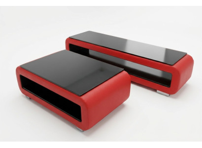 Table basse design en cuir rembourré en verre Table moderne CT9010 + meuble TV