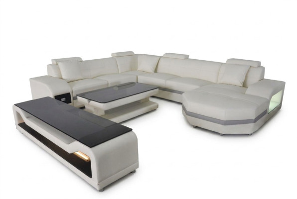 Canapé d'angle en cuir, canapé, suite de siège en tissu, paysage de vie en forme de U, table, nouveau meuble TV