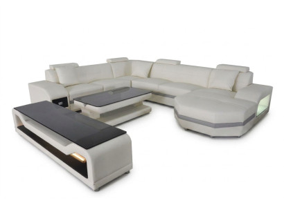 Canapé d'angle en cuir, canapé, suite de siège en tissu, paysage de vie en forme de U, table, nouveau meuble TV