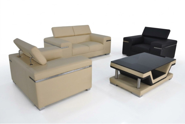 Sofa en cuir, ensemble de canapés neuf 2+1+1, suite de rembourrage de siège de paysage de canapé vivant