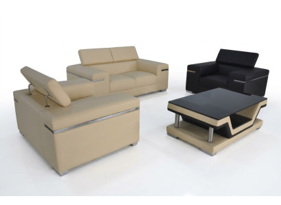 Sofa en cuir, ensemble de canapés neuf 2+1+1, suite de rembourrage de siège de paysage de canapé vivant