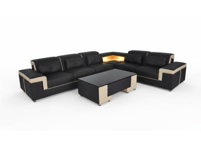 Coin Canapé Moderne en Cuir XXL Canapé Paysage Vivant Canapés Canapés Canapé en Forme de L B2021 Table