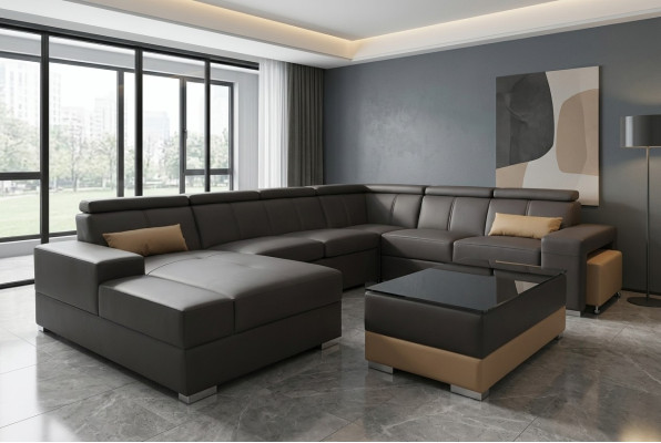 Coin Canapé en cuir moderne XXL Coin de vie Canapé en cuir Sofa Forme de U C4010 Table nouvelle