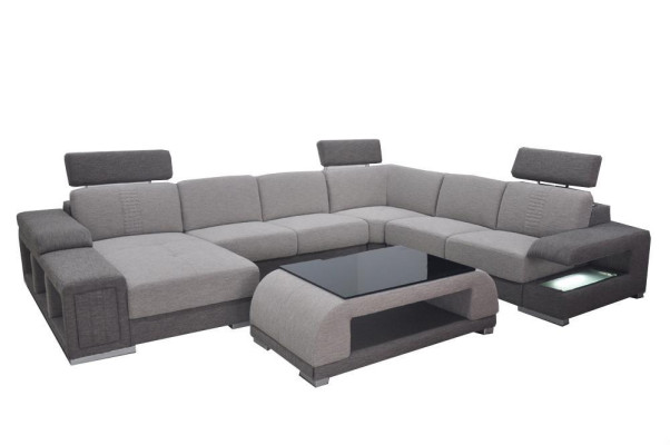 Tissu d'angle Moderne XXL Canapé Salon paysage Textile Canapé en U B2015 Tissu + Table