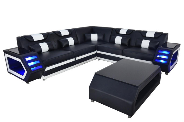 Designer Sofa d'angle rembourré en cuir dans un paysage de pièce rembourrée