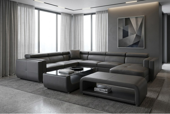 Conception Sellerie Cuir Siège Angle Sofa Sellerie Coin Paysage de Vie