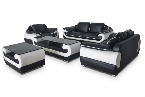 Canapé canapé siège rembourrage ensemble complet Suite en cuir 3 + 2 + 1 Canapés Designer