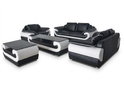 Canapé canapé siège rembourrage ensemble complet Suite en cuir 3 + 2 + 1 Canapés Designer