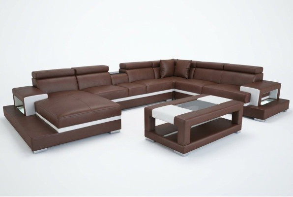 Design Cuir Revêtement Siège Salle Séjour Canapé Coin Designer Suite + Table