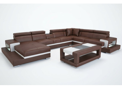 Design Cuir Revêtement Siège Salle Séjour Canapé Coin Designer Suite + Table