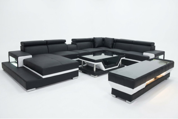 Conception de canapé d'angle de salon en cuir rembourré avec élégance suite de designer.