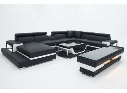 Conception de canapé d'angle de salon en cuir rembourré avec élégance suite de designer.