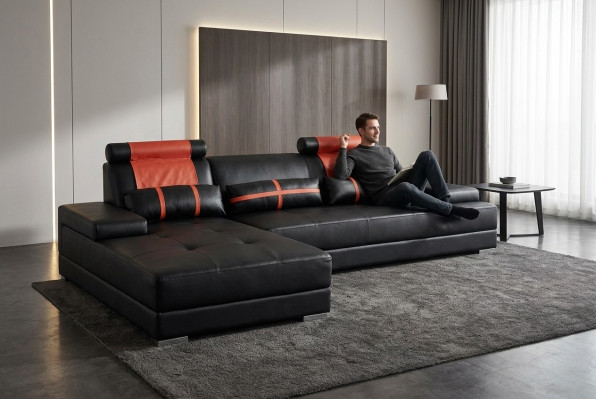 Conception cuir Rembourrage XXL Place Salon Canapé Canapé d'angle Designer
