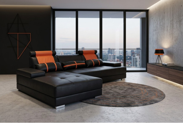 Conception cuir Rembourrage XXL Place Salon Canapé Canapé d'angle Designer