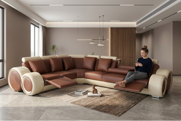 Design revêtement en cuir XXL Place Salle Canapé Canapé Ensemble coin designer