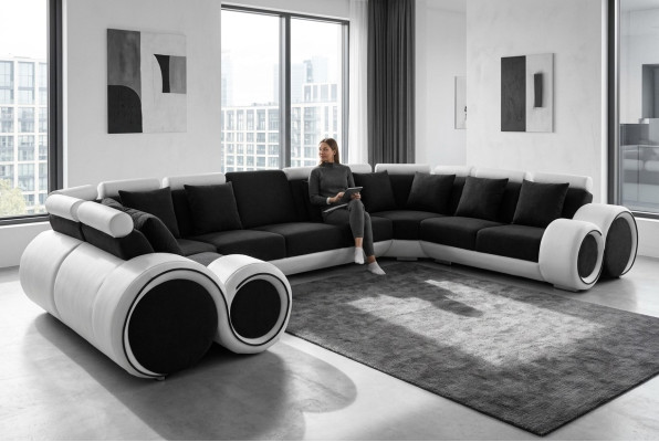 Coin Moderne en Cuir XXL Canapé Living Landscape Canapé en Cuir Canapé en U-forme A1163 +