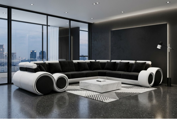 Coin Moderne en Cuir XXL Canapé Living Landscape Canapé en Cuir Canapé en U-forme A1163 +
