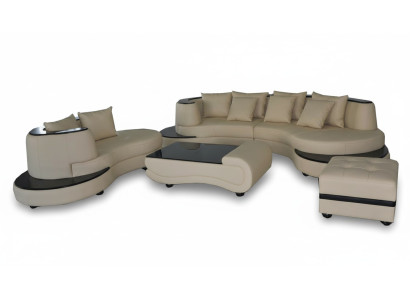 Ensemble de salon en cuir de coin de luxe, revêtement paysage XXL Big Sofa en U + Chaise + Table