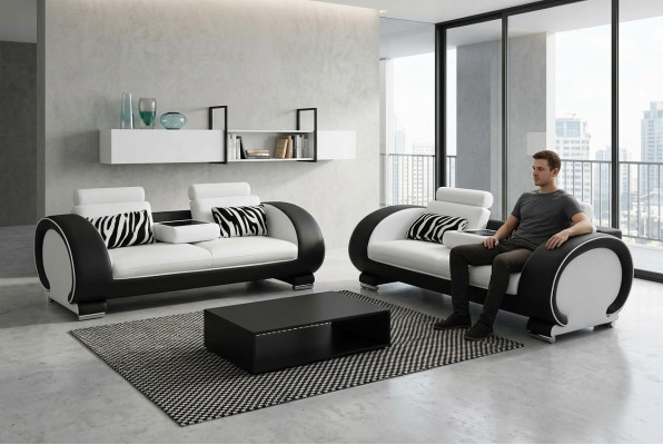 Canapé canapé siège rembourrage complet ensemble suite 3+3 canapés canapés design en cuir