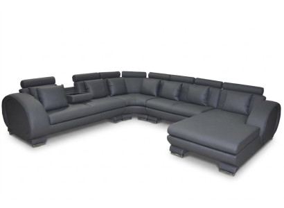 Canapé d'angle en cuir, canapé, siège rembourré, design de paysage vivant XXL en forme de U
