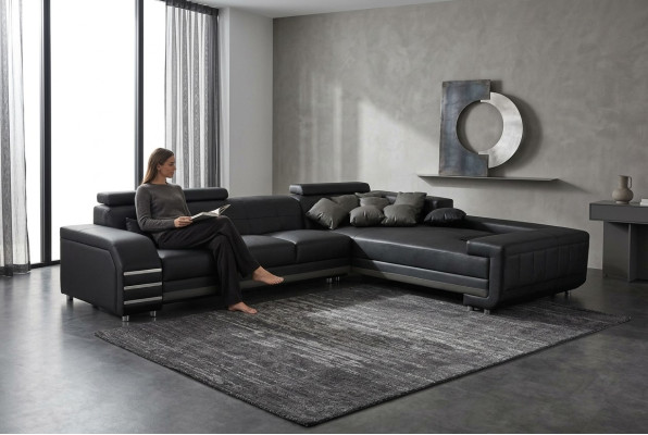 Canapé d'angle en cuir, tissu de canapé rembourré et suite de sièges, design de paysage vivant XXL