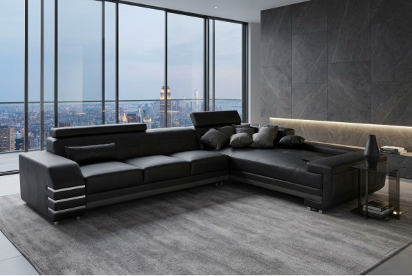 Canapé d'angle en cuir, tissu de canapé rembourré et suite de sièges, design de paysage vivant XXL