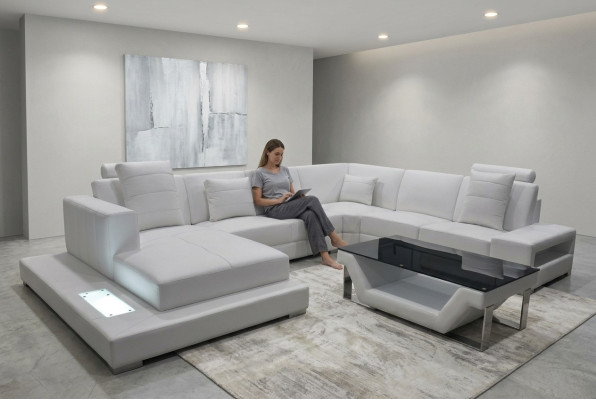 Canapé d'angle en cuir canapé Rembourrage Coin Siège Suite Salon Design XXL en forme de U