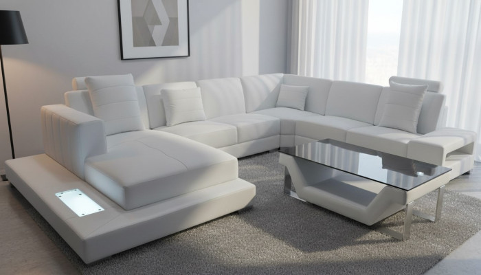 Canapé d'angle en cuir canapé Rembourrage Coin Siège Suite Salon Design XXL en forme de U