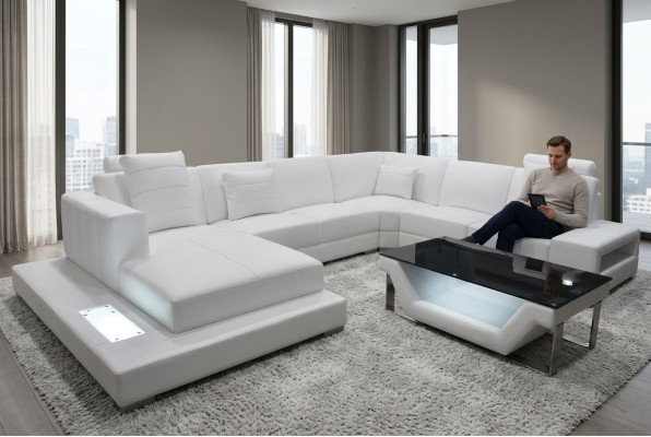 Canapé d'angle en cuir Capitonnée Coin Siège Suite en forme de U Design de paysage de vie