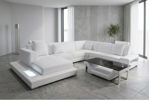 Canapé d'angle en cuir Capitonnée Coin Siège Suite en forme de U Design de paysage de vie