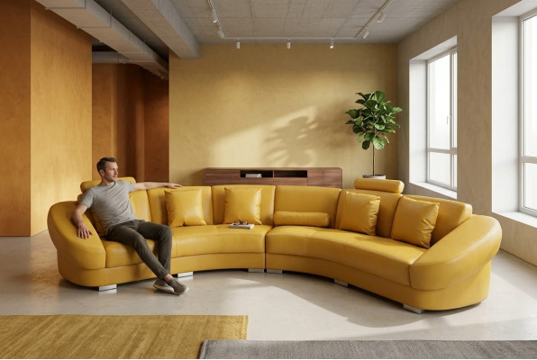 Canapé d'angle rond Upholstery XXL Grand canapé rond Paysage de vie en forme de U jaune nouveau