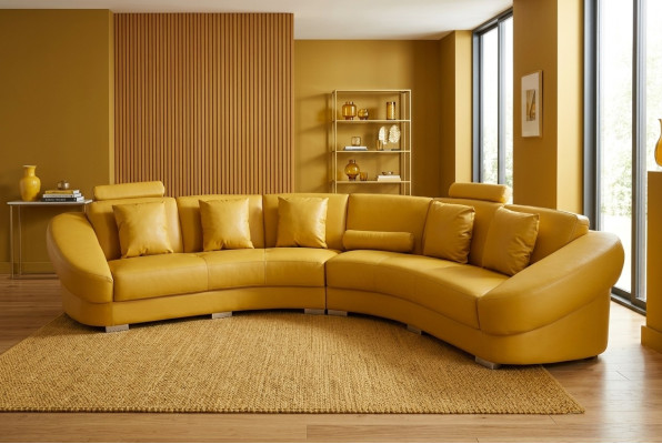 Canapé d'angle rond Upholstery XXL Grand canapé rond Paysage de vie en forme de U jaune nouveau