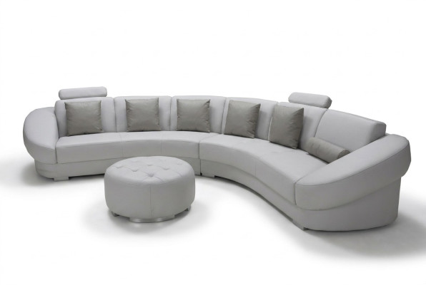 Canapé d’angle en cuir en forme de U arrondi avec surpiqûre XXL + tabouret