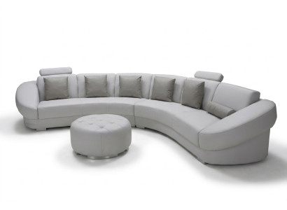 Canapé d’angle en cuir en forme de U arrondi avec surpiqûre XXL + tabouret