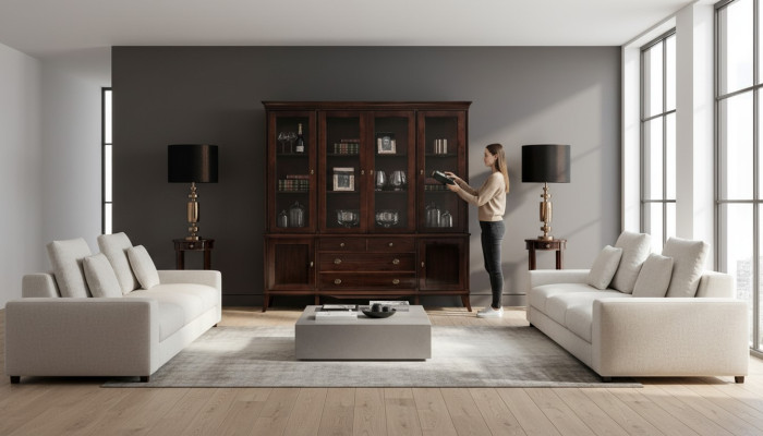 Armoire murale buffet en bois de style baroque de haute qualité en bois noble.