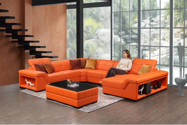 XXL Suite Designer Salon Paysage d'angle Canapé Canapé en U Table en cuir neuve