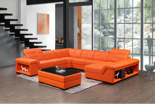 XXL Suite Designer Salon Paysage d'angle Canapé Canapé en U Table en cuir neuve