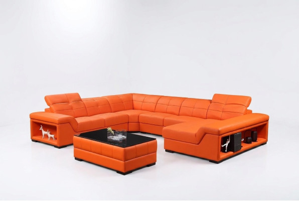 XXL Suite Designer Salon Paysage d'angle Canapé Canapé en U Table en cuir neuve