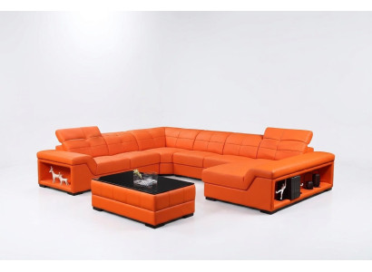 XXL Suite Designer Salon Paysage d'angle Canapé Canapé en U Table en cuir neuve