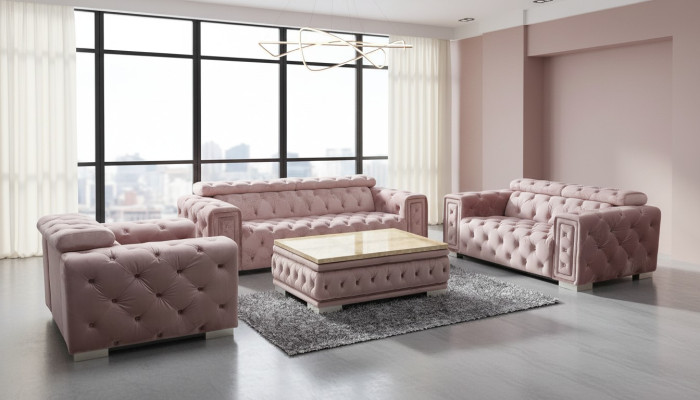 Ensemble de canapé design Chesterfield, Ensemble de canapé rembourré 3+3 9914 en velours