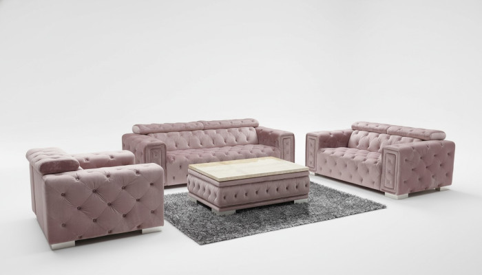 Ensemble de canapé design Chesterfield, Ensemble de canapé rembourré 3+3 9914 en velours