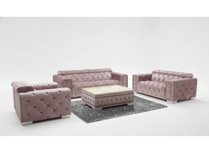 Ensemble de canapé design Chesterfield, Ensemble de canapé rembourré 3+3 9914 en velours