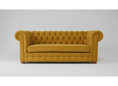Canapé Chesterfield trois places en velours, fonction canapé convertible en lit.