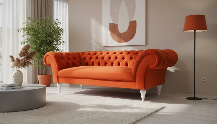 Tissu Design Canapé Tissu Canapés Textile Moderne Canapé Chesterfield 3 Places Orange
