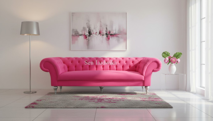 Conception de tissu Canapé Rembourrage Canapés Textile Canapé Moderne Chesterfield 3 Places Rose