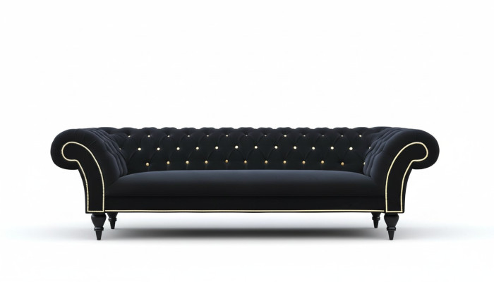 Conception de tissu de tapisserie de canapé moderne en textile Chesterfield 3 places noir