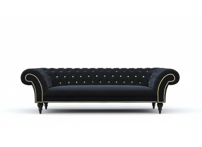 Conception de tissu de tapisserie de canapé moderne en textile Chesterfield 3 places noir