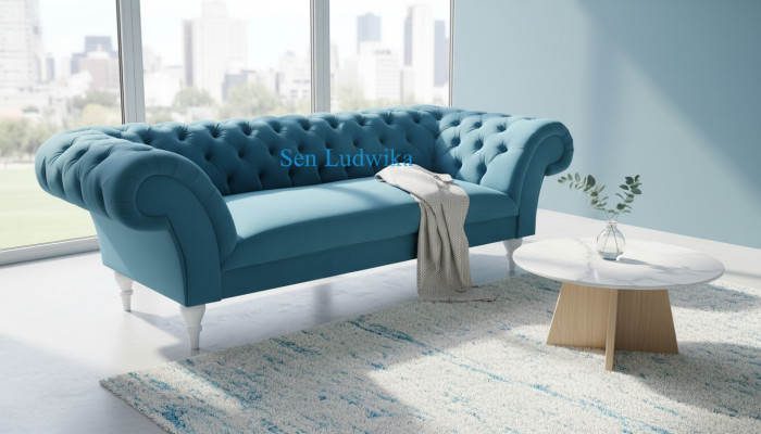 Textile 3 places Canapé en tissu bleu sofas de design canapé rembourré canapé moderne Chesterfield